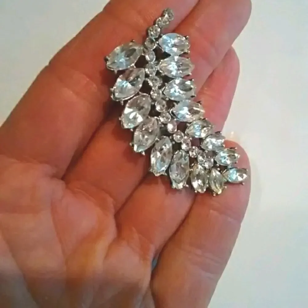 Brooche Estate Rhinestones Leaf Broche Pin Jacket Antique Mid Century Modern